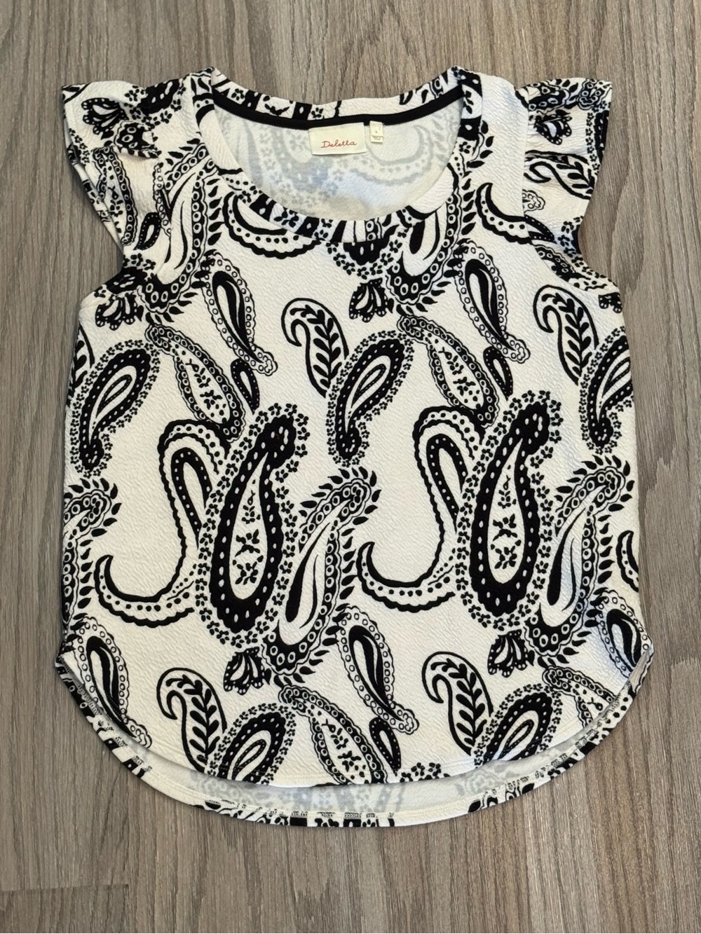 Anthropologie Deletta Blouse White Paisley Flutter Sleeves Women’s Blouse Small